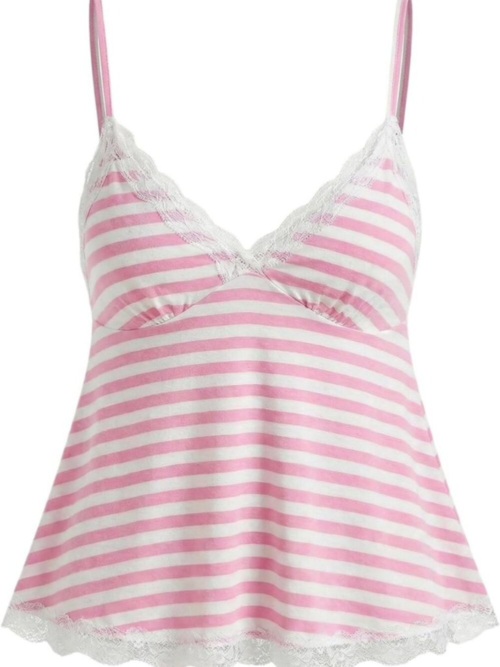 Cute Y2K Lace Cami Babydoll Top - Striped Women's Fashion, Trendy Summer Style